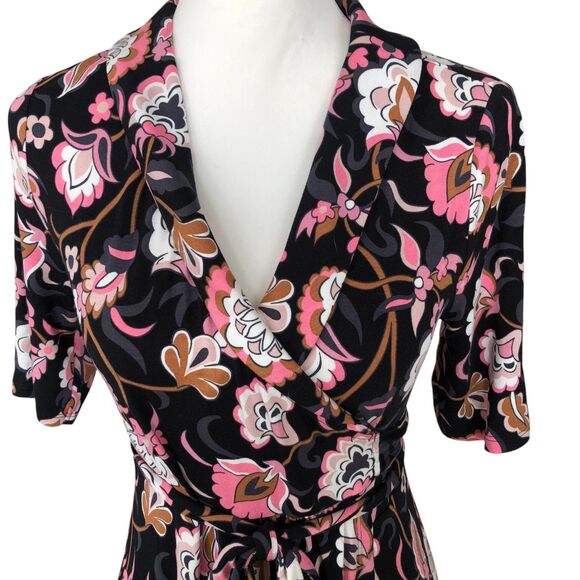 Boden Classic Short Sleeve Colorful Office Knit Jersey Floral Midi Wrap Dress 4P - Picture 2 of 11